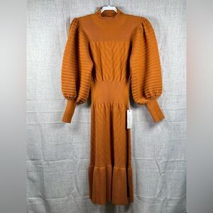 Happy Nature‎ Sweater Dress Orange Mock Neck Peplum Long Length Knit women's Lg